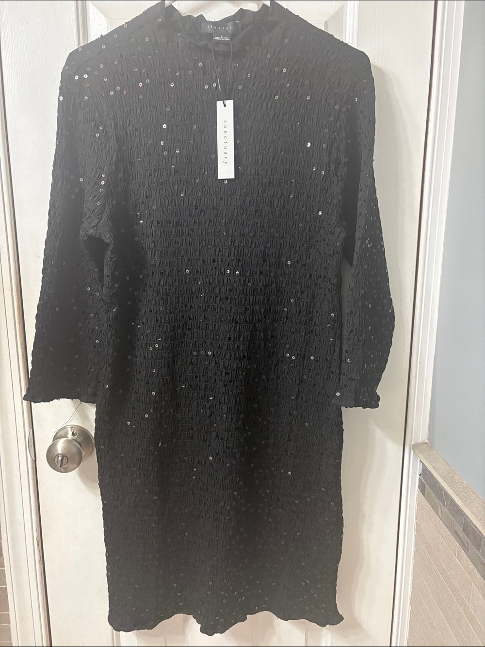 Sanctuary Black Smocked Sequin Long-Sleeve Dress #41